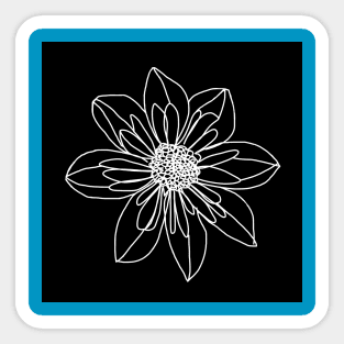 Minimal White Line Drawing Black Square Dahlia Flower Sticker